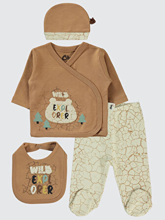 Civil Baby Erkek Bebek 4'lü Zıbın Takımları Kahve