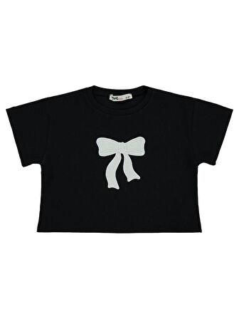 Civil Girls Fiyonk Nakışlı 2-5 Yaş Tişört - Siyah 4-5 Yaş