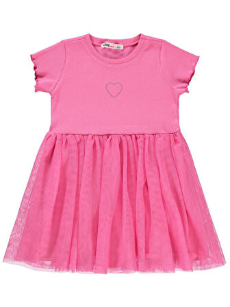 Civil Girls Kalp Baskılı Tüllü 2-5 Yaş Elbise - Fusya 2-3 Yaş