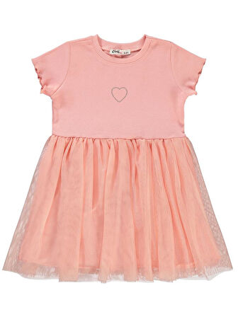 Civil Girls Kalp Baskılı Tüllü 2-5 Yaş Elbise - Pudra 2-3 Yaş