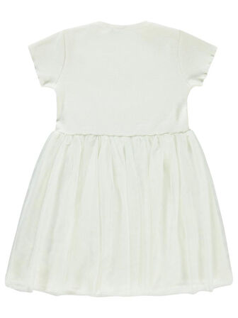 Civil Girls Kalp Baskılı Tüllü 6-9 Yaş Elbise - Ekru 8-9 Yaş