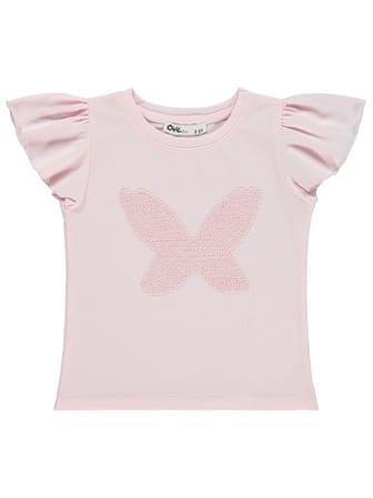 Civil Girls Kelebek Nakışlı  2-5 Yaş Tişört - Pembe