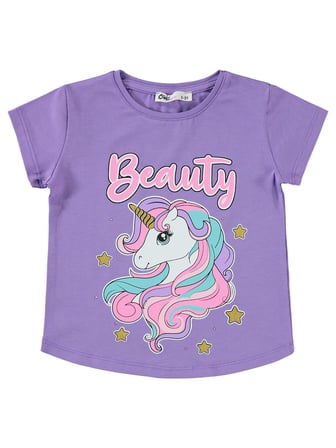 Civil Girls Unicorn Baskılı 2-5 Yaş Tişört - Lila
