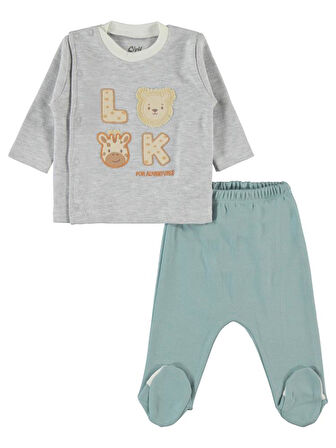 Civil Baby Look Hayvanlar Nakışlı  Zıbın Setleri - Mavi0-1 Ay