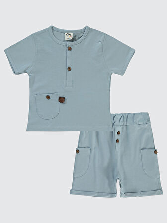 Civil Baby Erkek Bebek Şortlu Takım 6-18 Ay Buz Mavi