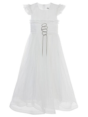 Civil Girls Bağcıklı 6-14 Yaş Abiye - Beyaz6-7 Yaş