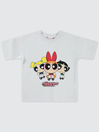 Powerpuff Girls Kız Çocuk Tişört 6-9 Yaş Beyaz