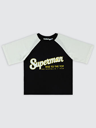 Süperman Erkek Çocuk Tişört 10-13 Yaş Siyah