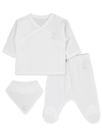 Civil Baby Ayıcık Baskılı Zıbın Takımları - Ekru 0-1 Ay
