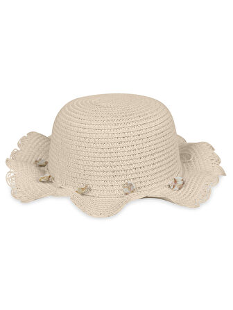 Kitti Kız Çocuk Hasır Şapka 4-8 Yaş Krem