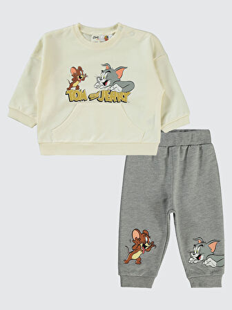 Tom and Jerry Erkek Bebek Takım 6-18 Ay Ekru-Gri