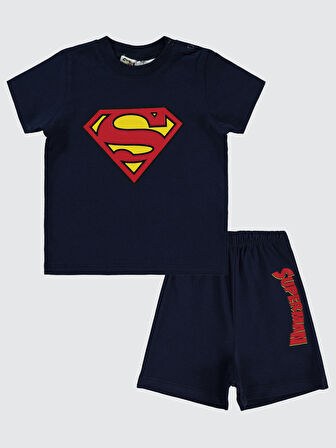 Superman Erkek Bebek Şortlu Takım 6-18 Ay Lacivert