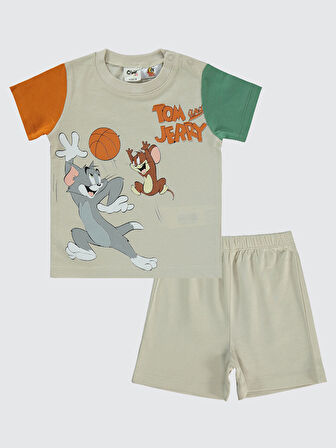 Tom and Jerry Erkek Bebek Şortlu Takım 6-18 Ay Taş Rengi