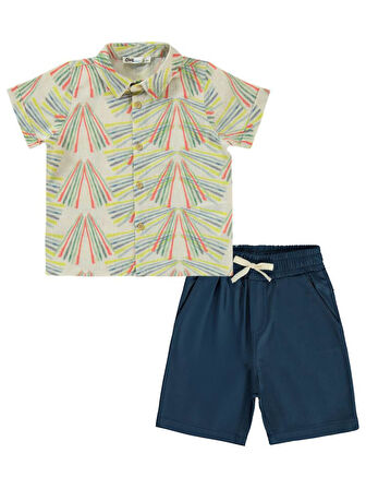 Civil Boys Baskılı Gömlekli Kaprili 2-5 Yaş Takım - Mavi 2-3 Yaş