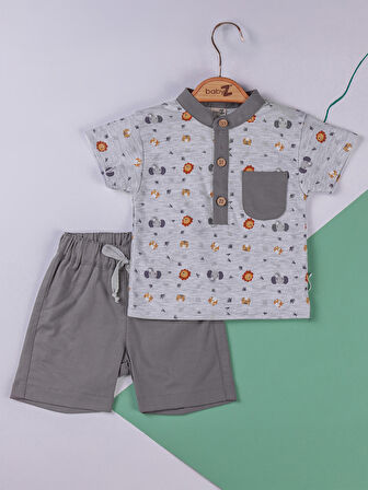 Baby Zz Erkek Bebek Şortlu Takım 6-12 Ay Gri