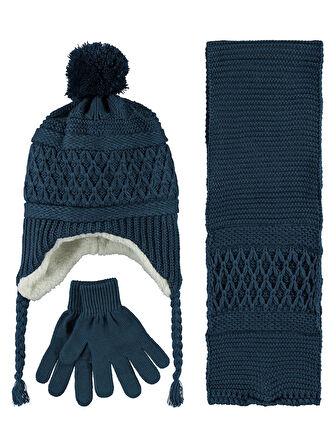 Civil Boys Erkek Çocuk Atkı Bere Eldiven Set 10-13 Yaş Mavi