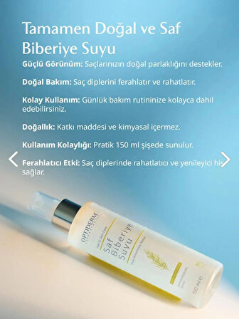 Optiderm Biberiye Suyu Güçlendirici Dökülme Karşıtı Saç Uzatıcı Saç Toniği %100 Doğal ve Saf 150 ml