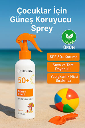 Optiderm Güneş Koruyucu Çocuk Spreyi 200 ml | Hipoalerjenik, Paraben ve Parfüm İçermez