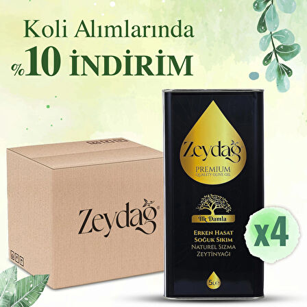 Zeydağ İlk Damla 5 Lt Erken Hasat Soğuk Sıkım Naturel Sızma Zeytinyağı 4'lü Koli