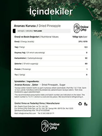Ananas Kurusu Şekerli 70Gr