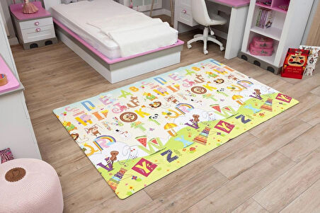 Happy Birthday Katlamalı Oyun Matı-Halısı 140x230cm | 12 mm, Darbe Emici, Isı Yalıtımlı, Çift Yönlü (Taşıma Çantalı)