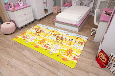 Happy Birthday Katlamalı Oyun Matı-Halısı 140x230cm | 12 mm, Darbe Emici, Isı Yalıtımlı, Çift Yönlü (Taşıma Çantalı)