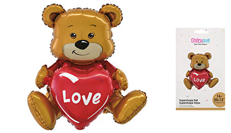 Folyo Balon Love yazılı 3d kalp balonlu Sevimli Ayıcık 41*50*31 3 parçalı parti süsü folyo balon sevgililer günü-evlenme teklifi 