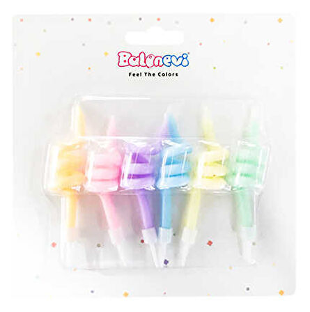 MUM PASTEL MAKARON SPIRAL RENGARENK KÜÇÜK 6 ADET