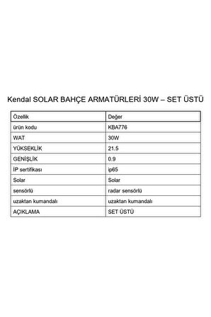 KBA776 SOLAR BAHÇE ARMATÜRLERİ 30W SET ÜSTÜ