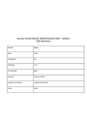 KBA778 SOLAR BAHÇE ARMATÜRLERİ 30W KAZIKLI ÇİM