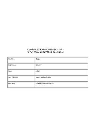 KHL007 LED KAFA LAMBASI 3 7W 3,7V1200MAHBATARYA - Beyaz