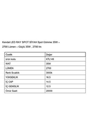 KTL149 LED Ray Spot Siyah 35W (2700 Lümen) - renk_variant_property : 3000 Kelvin