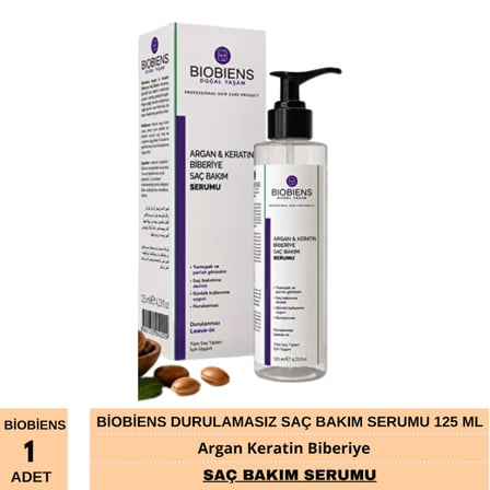 Biobiens Argan Keratin Biberiye Durulamasız Saç Bakım Serumu 125 Ml 1 Adet