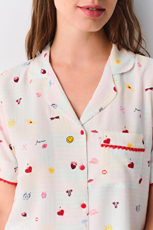 Suwen Smile Maskülen Şort Pijama Takımı