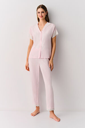 Suwen Pink Line Maskülen Pijama Takımı