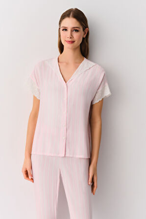 Suwen Pink Line Maskülen Pijama Takımı