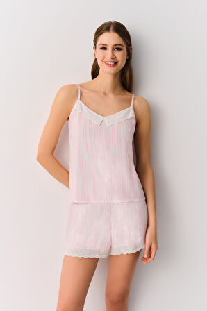 Suwen Pink Line Şort Pijama Takımı
