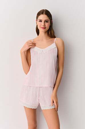 Suwen Pink Line Şort Pijama Takımı