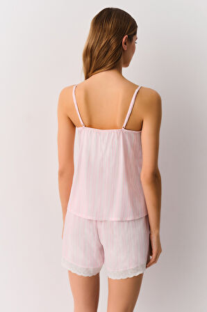 Suwen Pink Line Şort Pijama Takımı