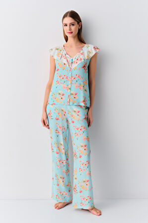 Suwen Flowers Askılı Maskülen Pijama Takımı