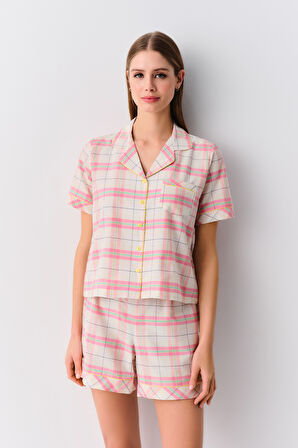 Suwen Plaid Maskülen Şort Pijama Takımı