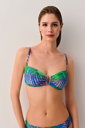 Suwen Palm Metal Aksesuarlı Straplez Bikini Üst