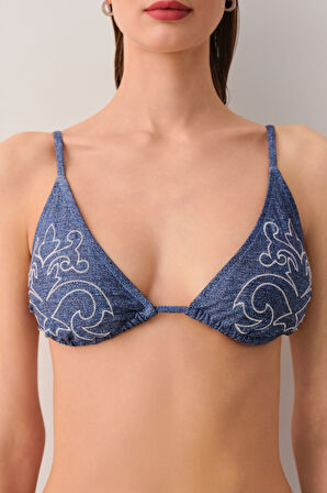 Suwen Denim Üçgen Bikini Üst