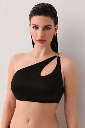Suwen Noir Tek Omuz Detaylı Bralet Bikini Üst