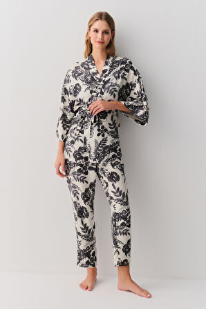 Suwen Melange Flower 3 Parçalı Pijama Takımı