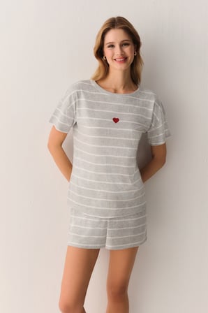 Suwen Heart Tişört Şort Pijama Takımı