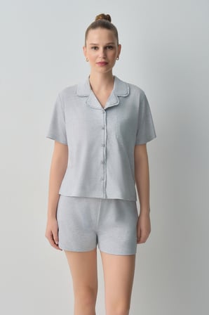 Suwen Casual Gömlek Yaka Pamuklu Şort Pijama Takımı