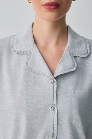 Suwen Casual Gömlek Yaka Pamuklu Şort Pijama Takımı