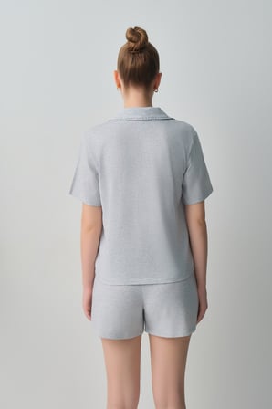 Suwen Casual Gömlek Yaka Pamuklu Şort Pijama Takımı