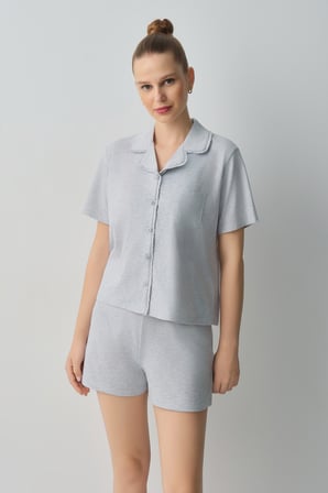 Suwen Casual Gömlek Yaka Pamuklu Şort Pijama Takımı